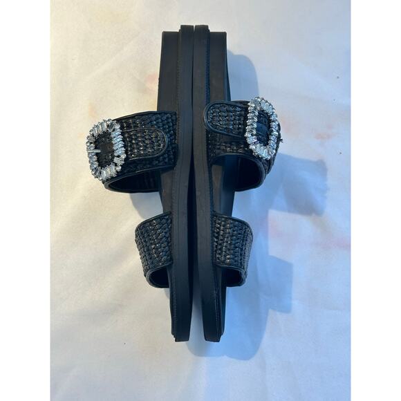 Steve Madden Orson Crystal Buckle Black Raffia Slide Sandal Size 8 NWOT - Picture 4 of 8